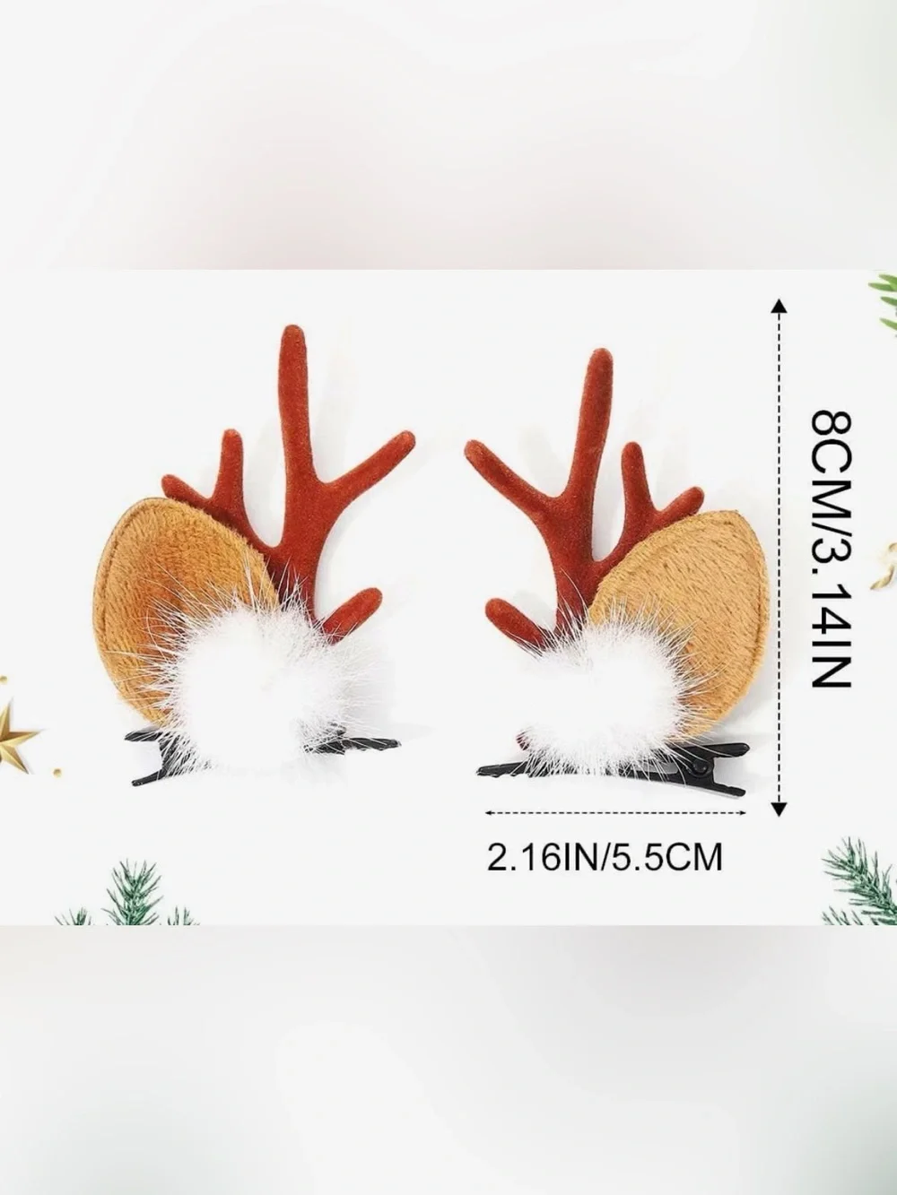 NWT Brown Reindeer Antler Hair Clips for Kids - Festive Holiday Accessory